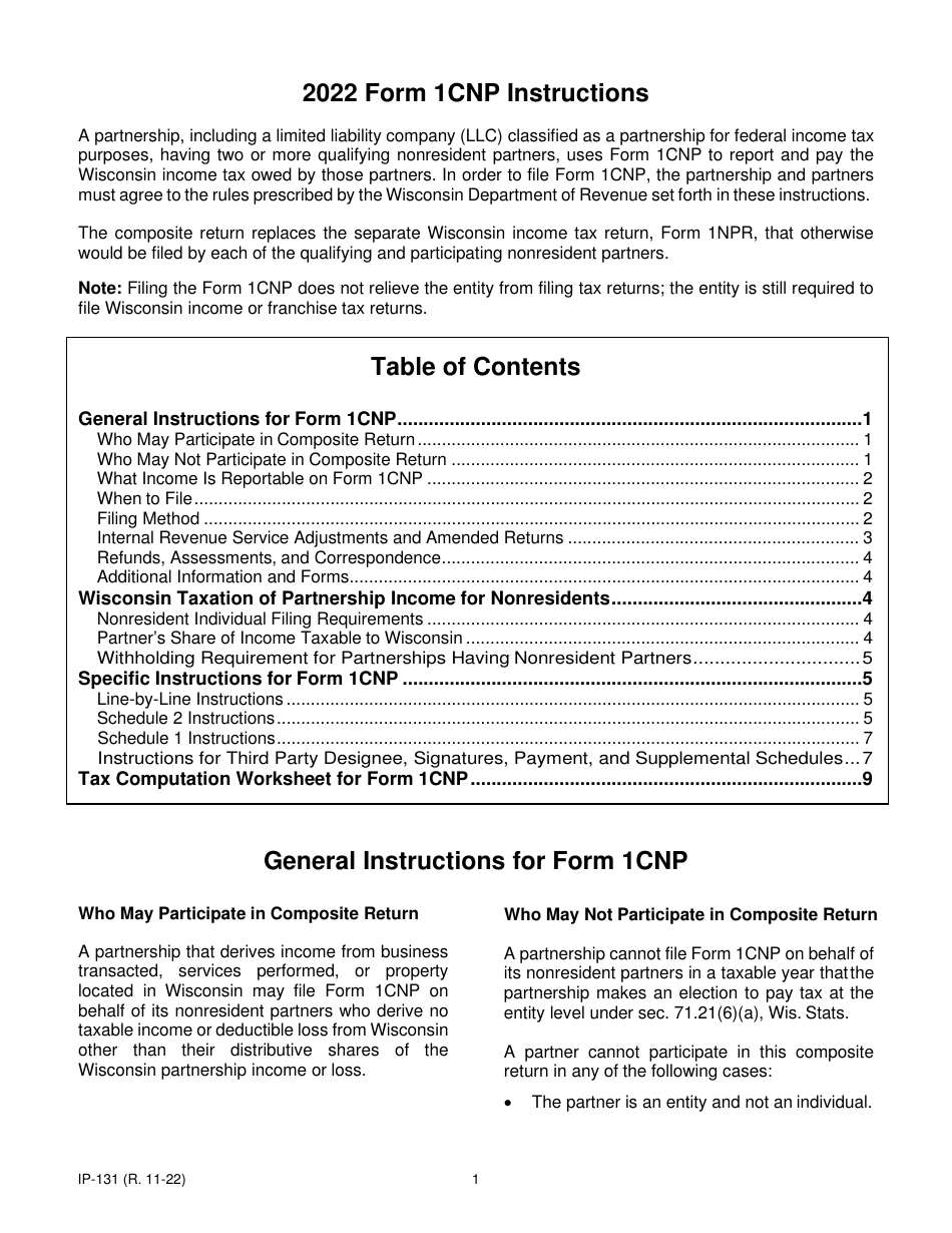 Instructions for Form 1CNP, IP-031 Composite Wisconsin Individual Income Tax Return for Nonresident Partners - Wisconsin, Page 1