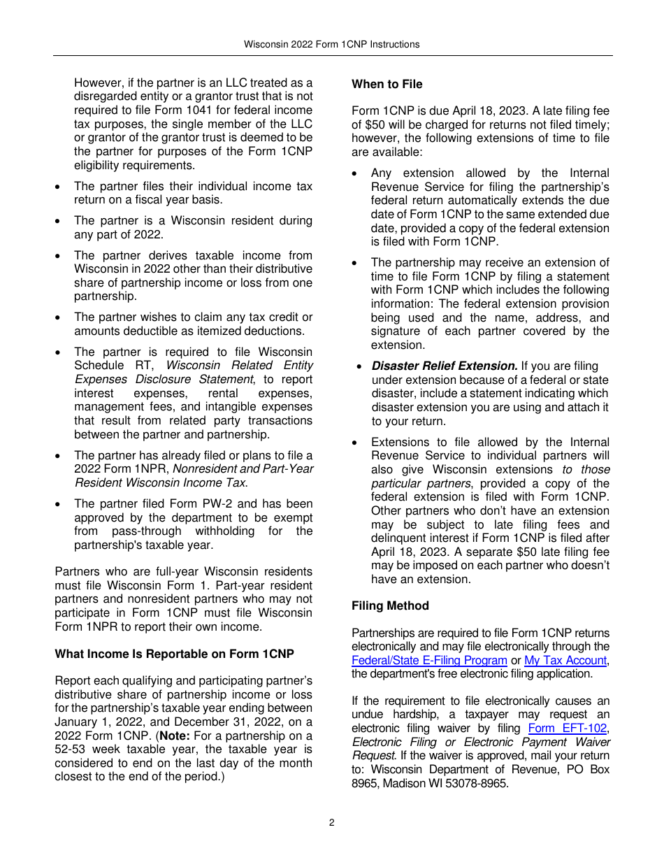 Instructions for Form 1CNP, IP-031 Composite Wisconsin Individual Income Tax Return for Nonresident Partners - Wisconsin, Page 2