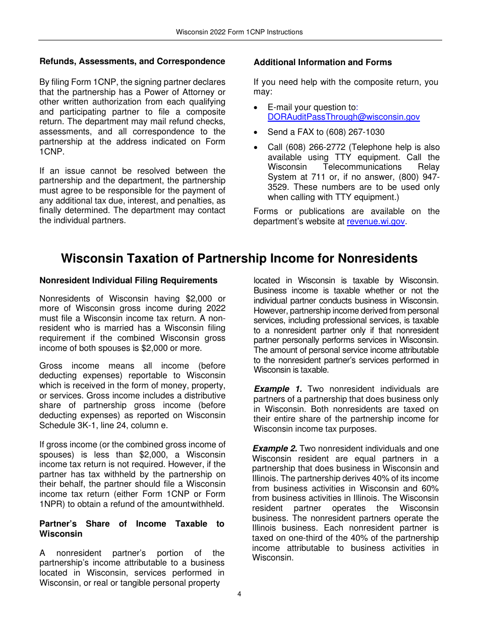 Instructions for Form 1CNP, IP-031 Composite Wisconsin Individual Income Tax Return for Nonresident Partners - Wisconsin, Page 4