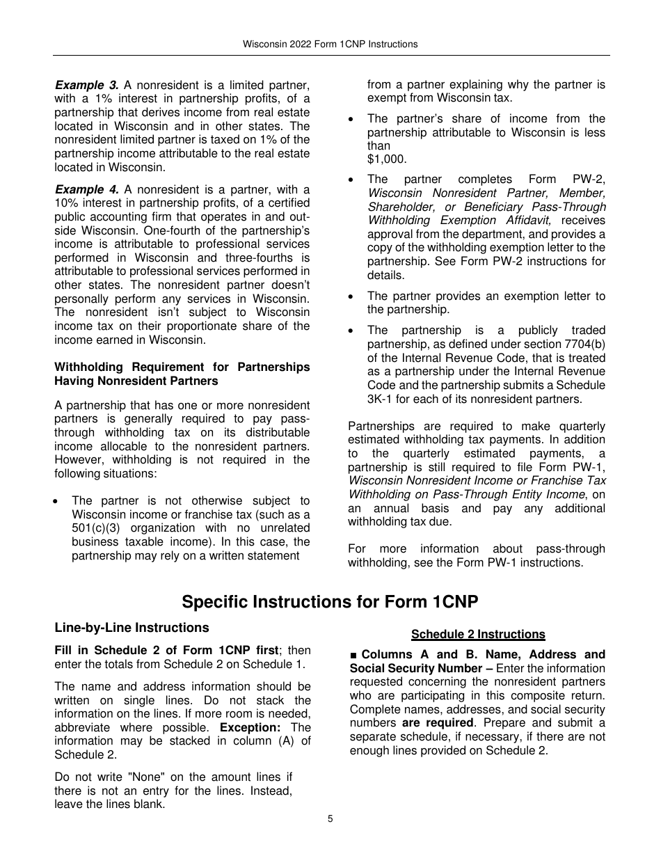 Instructions for Form 1CNP, IP-031 Composite Wisconsin Individual Income Tax Return for Nonresident Partners - Wisconsin, Page 5