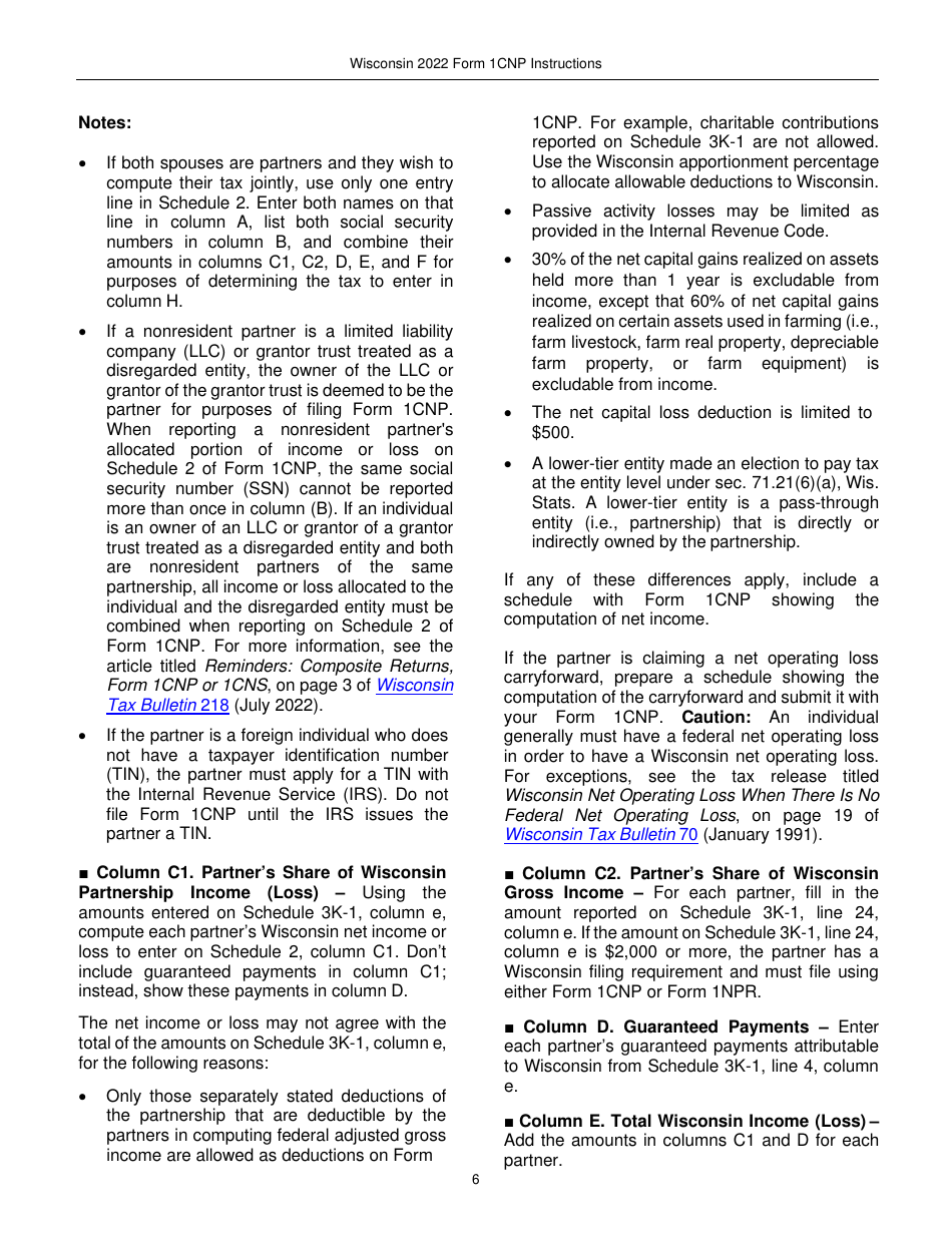 Instructions for Form 1CNP, IP-031 Composite Wisconsin Individual Income Tax Return for Nonresident Partners - Wisconsin, Page 6
