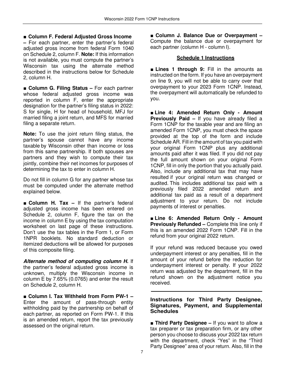 Instructions for Form 1CNP, IP-031 Composite Wisconsin Individual Income Tax Return for Nonresident Partners - Wisconsin, Page 7