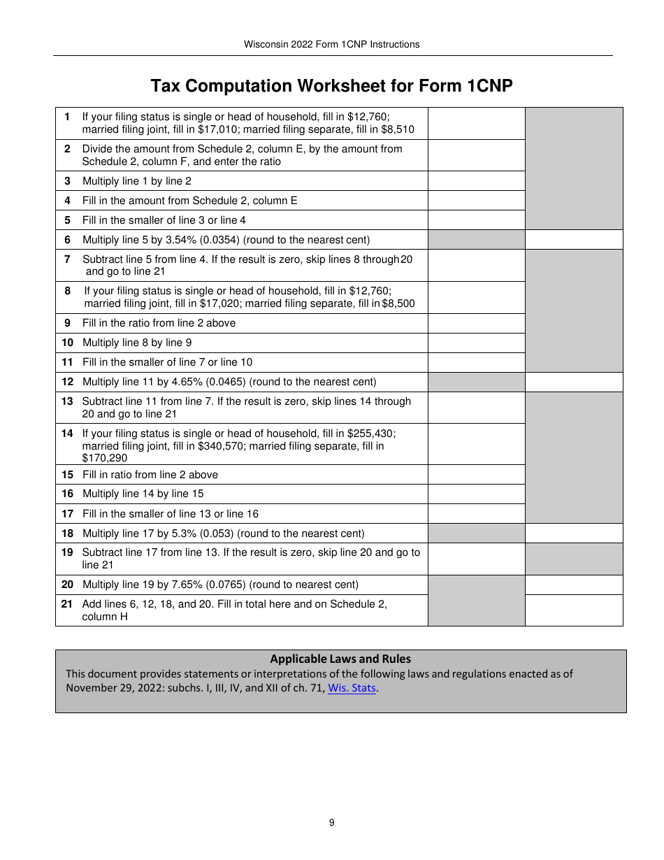 Instructions for Form 1CNP, IP-031 Composite Wisconsin Individual Income Tax Return for Nonresident Partners - Wisconsin, Page 9