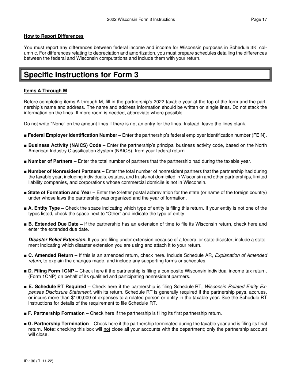 Instructions for Form 3, IP-030 Wisconsin Partnership Return - Wisconsin, Page 17