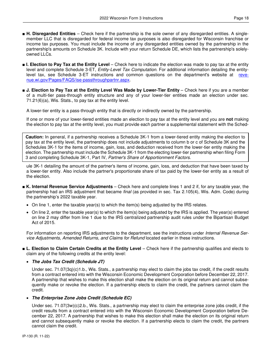 Instructions for Form 3, IP-030 Wisconsin Partnership Return - Wisconsin, Page 18