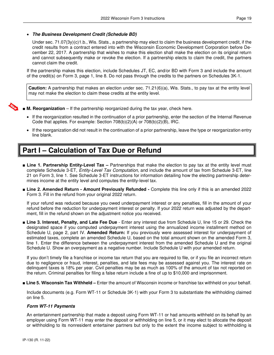 Instructions for Form 3, IP-030 Wisconsin Partnership Return - Wisconsin, Page 19