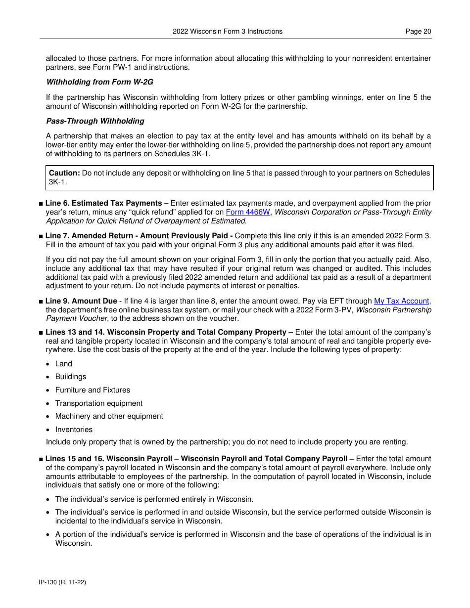 Instructions for Form 3, IP-030 Wisconsin Partnership Return - Wisconsin, Page 20