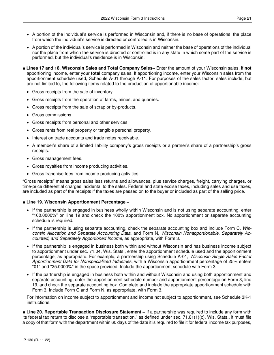 Instructions for Form 3, IP-030 Wisconsin Partnership Return - Wisconsin, Page 21