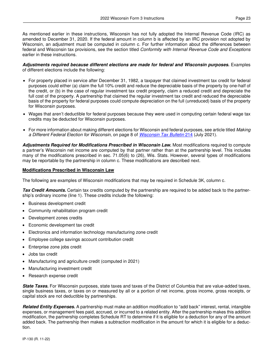 Instructions for Form 3, IP-030 Wisconsin Partnership Return - Wisconsin, Page 23