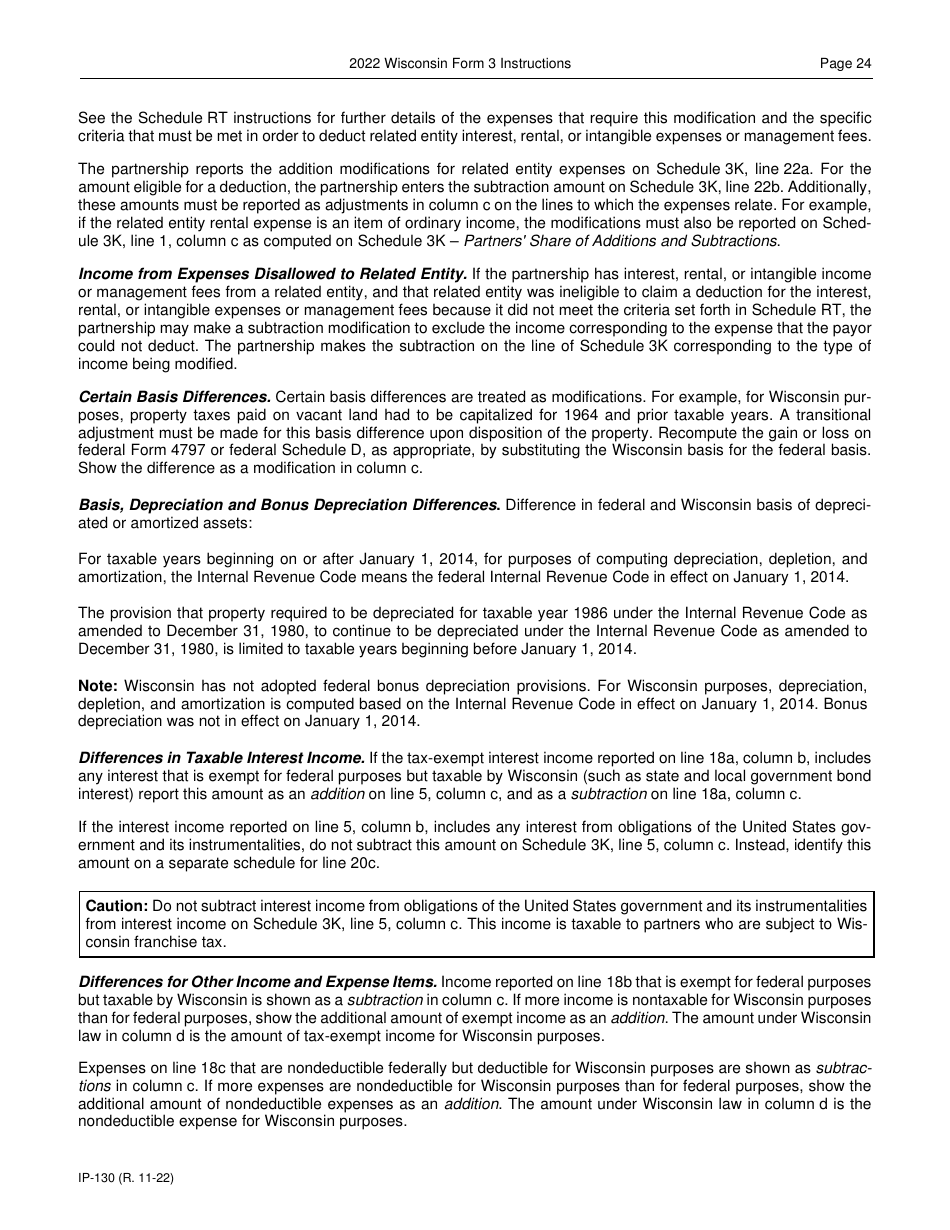 Instructions for Form 3, IP-030 Wisconsin Partnership Return - Wisconsin, Page 24