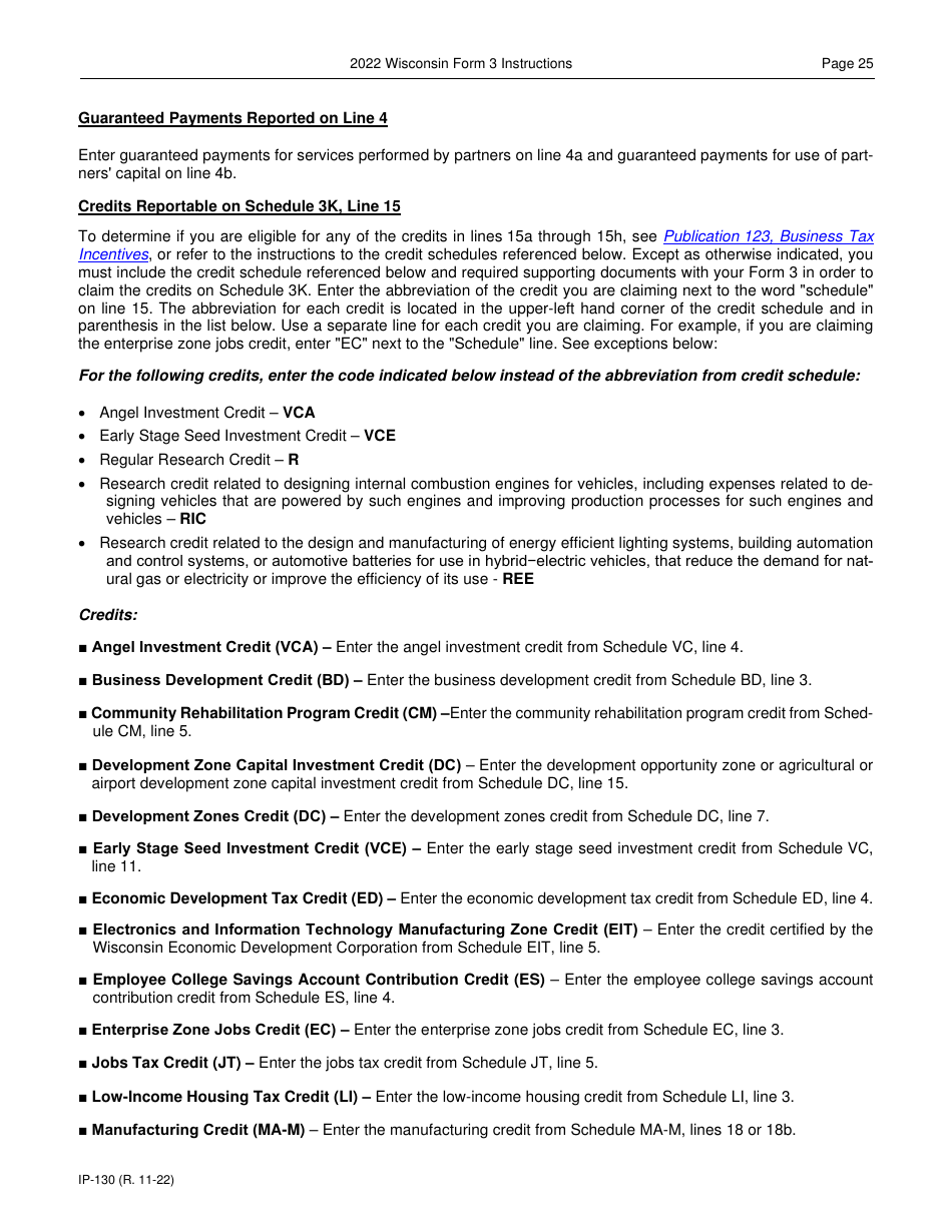 Instructions for Form 3, IP-030 Wisconsin Partnership Return - Wisconsin, Page 25