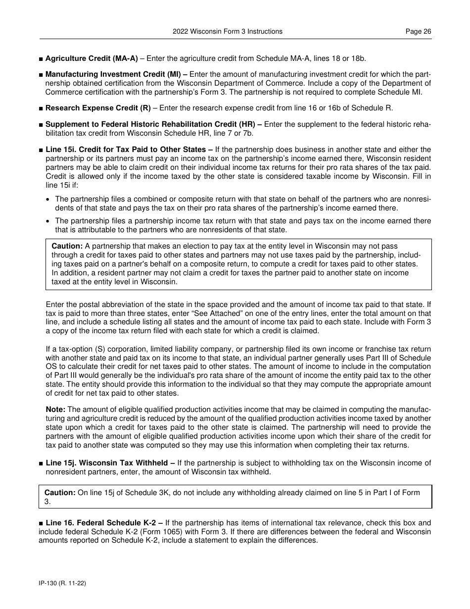 Download Instructions for Form 3, IP-030 Wisconsin Partnership Return ...