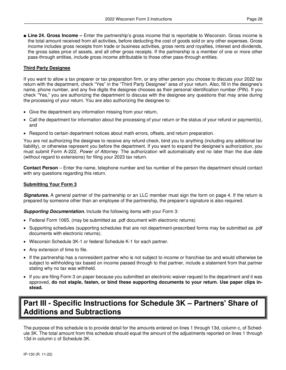 Instructions for Form 3, IP-030 Wisconsin Partnership Return - Wisconsin, Page 28