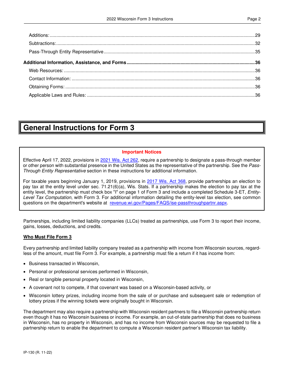 Instructions for Form 3, IP-030 Wisconsin Partnership Return - Wisconsin, Page 2