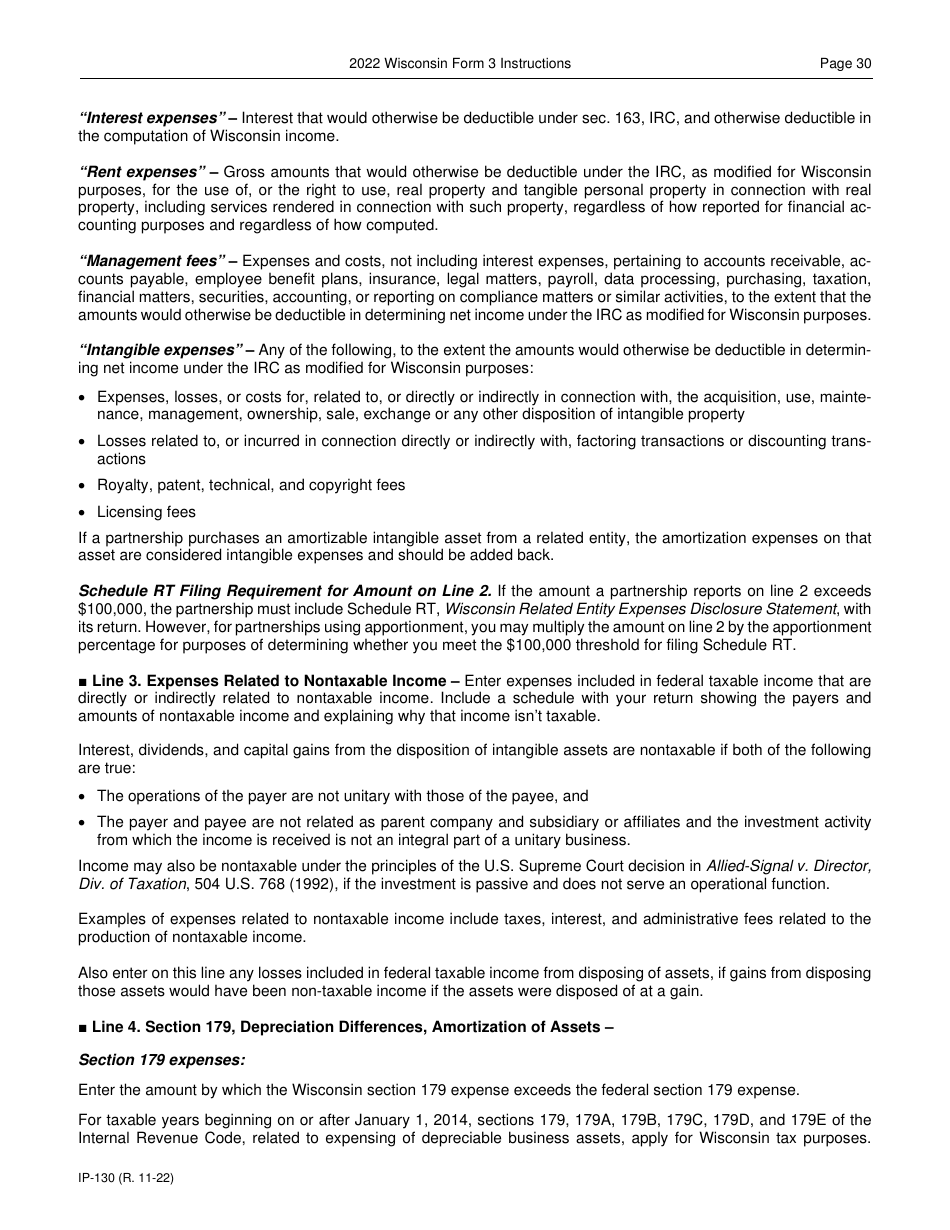 Instructions for Form 3, IP-030 Wisconsin Partnership Return - Wisconsin, Page 30