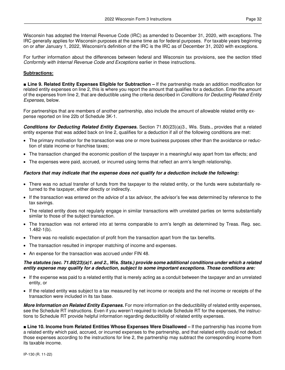 Instructions for Form 3, IP-030 Wisconsin Partnership Return - Wisconsin, Page 32