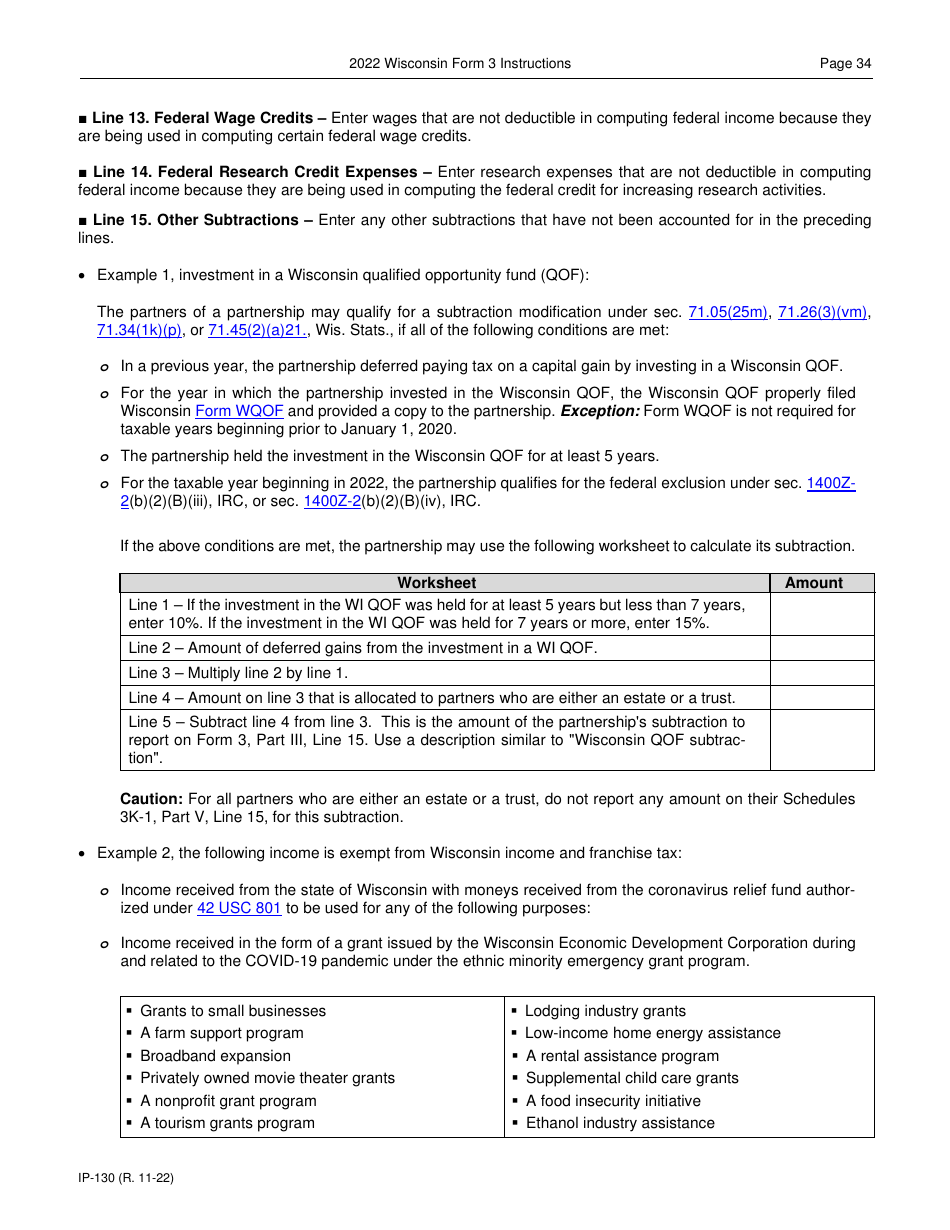 Instructions for Form 3, IP-030 Wisconsin Partnership Return - Wisconsin, Page 34