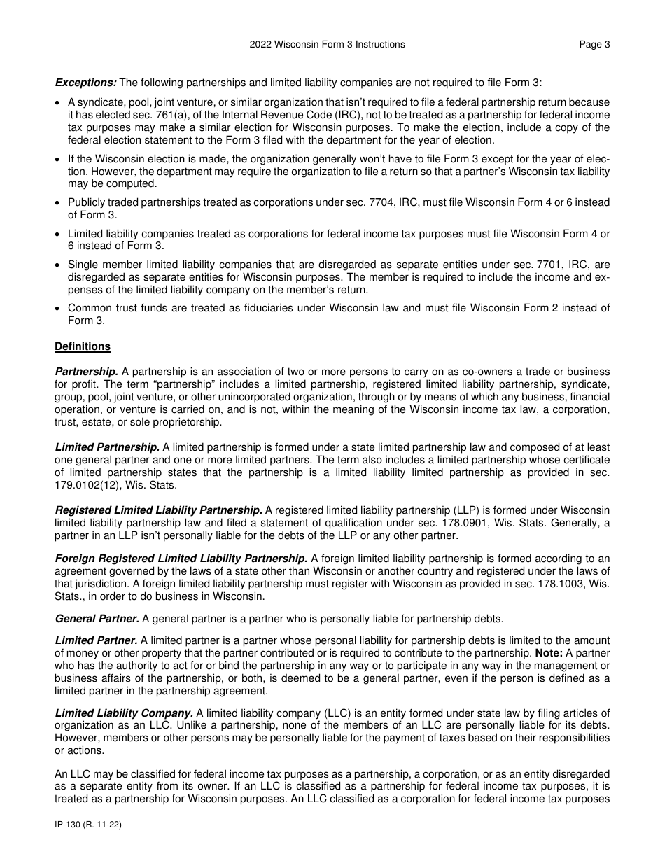 Instructions for Form 3, IP-030 Wisconsin Partnership Return - Wisconsin, Page 3