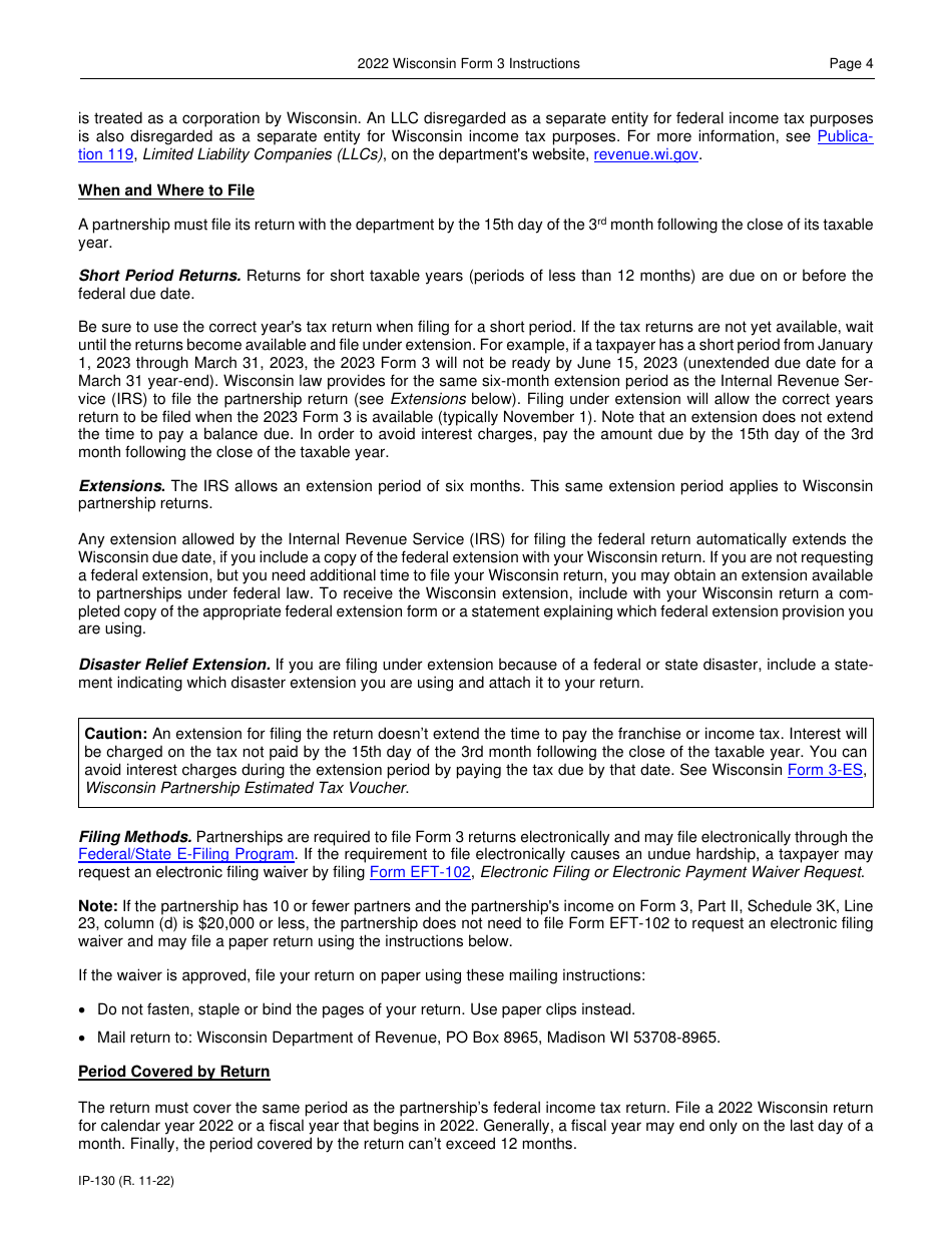 Instructions for Form 3, IP-030 Wisconsin Partnership Return - Wisconsin, Page 4