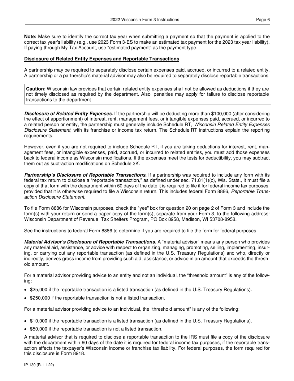 Instructions for Form 3, IP-030 Wisconsin Partnership Return - Wisconsin, Page 6