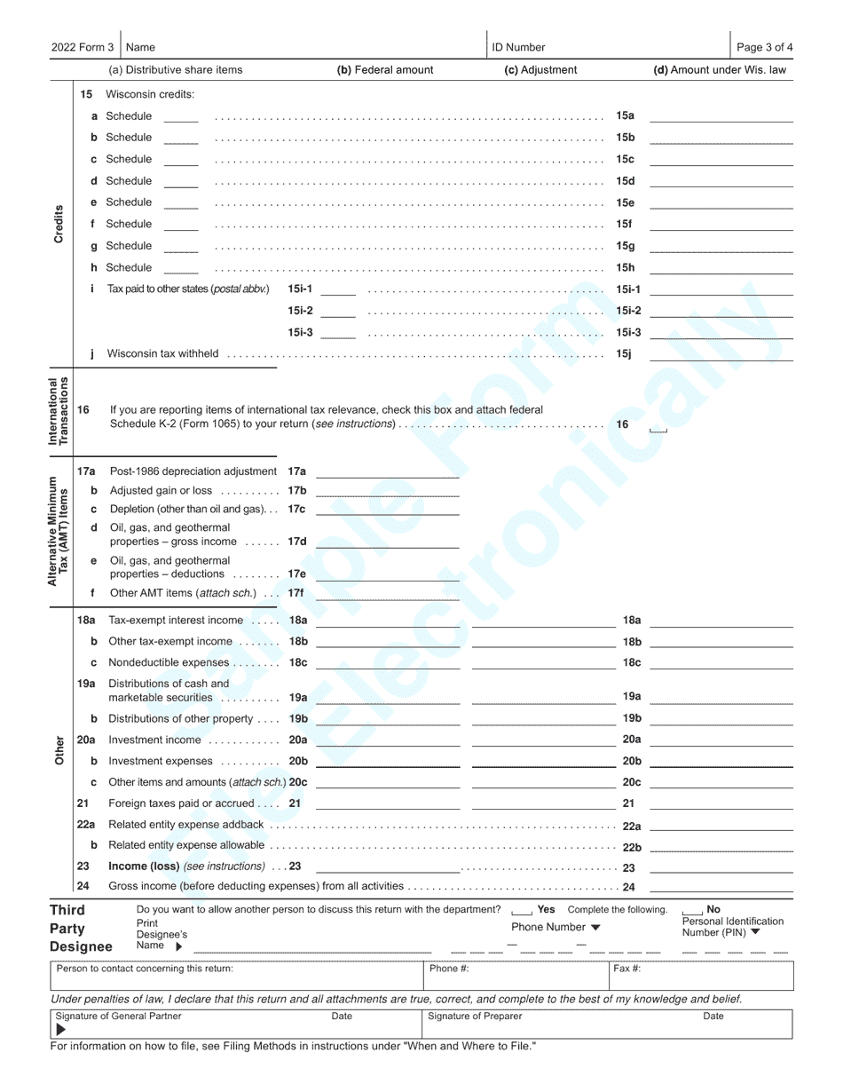 Form 3 (IP-030) Wisconsin Partnership Return - Sample - Wisconsin, Page 3