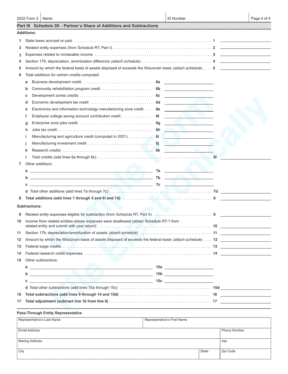 Form 3 (IP-030) Wisconsin Partnership Return - Sample - Wisconsin, Page 4
