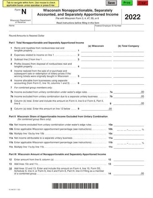 Form N (IC-045) 2022 Printable Pdf