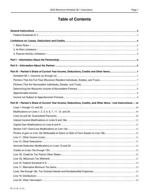 Form IP-032 Schedule 3K-1 2022 Printable Pdf