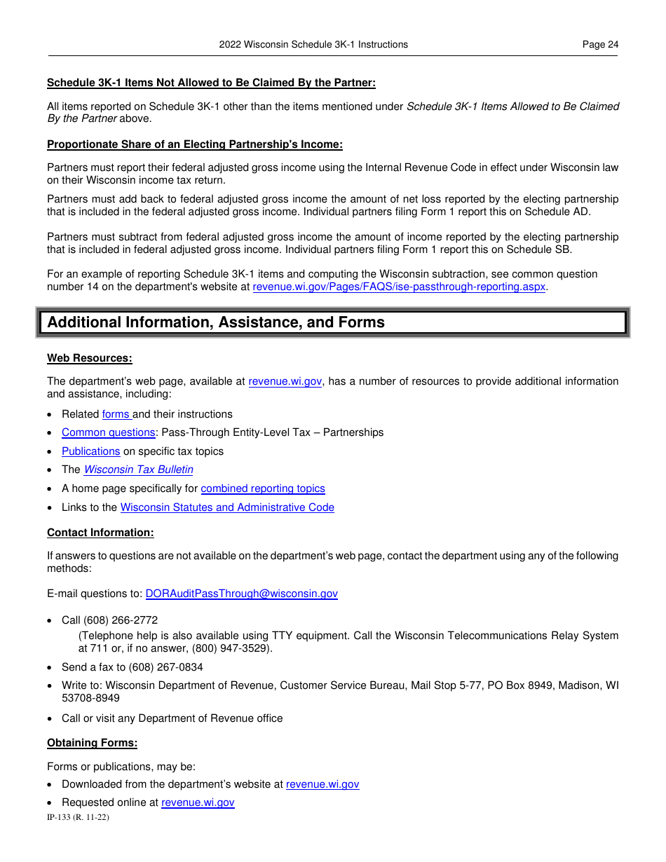 Instructions for Form IP-032 Schedule 3K-1 Partners Share of Income, Deductions, Credits, Etc. - Wisconsin, Page 24