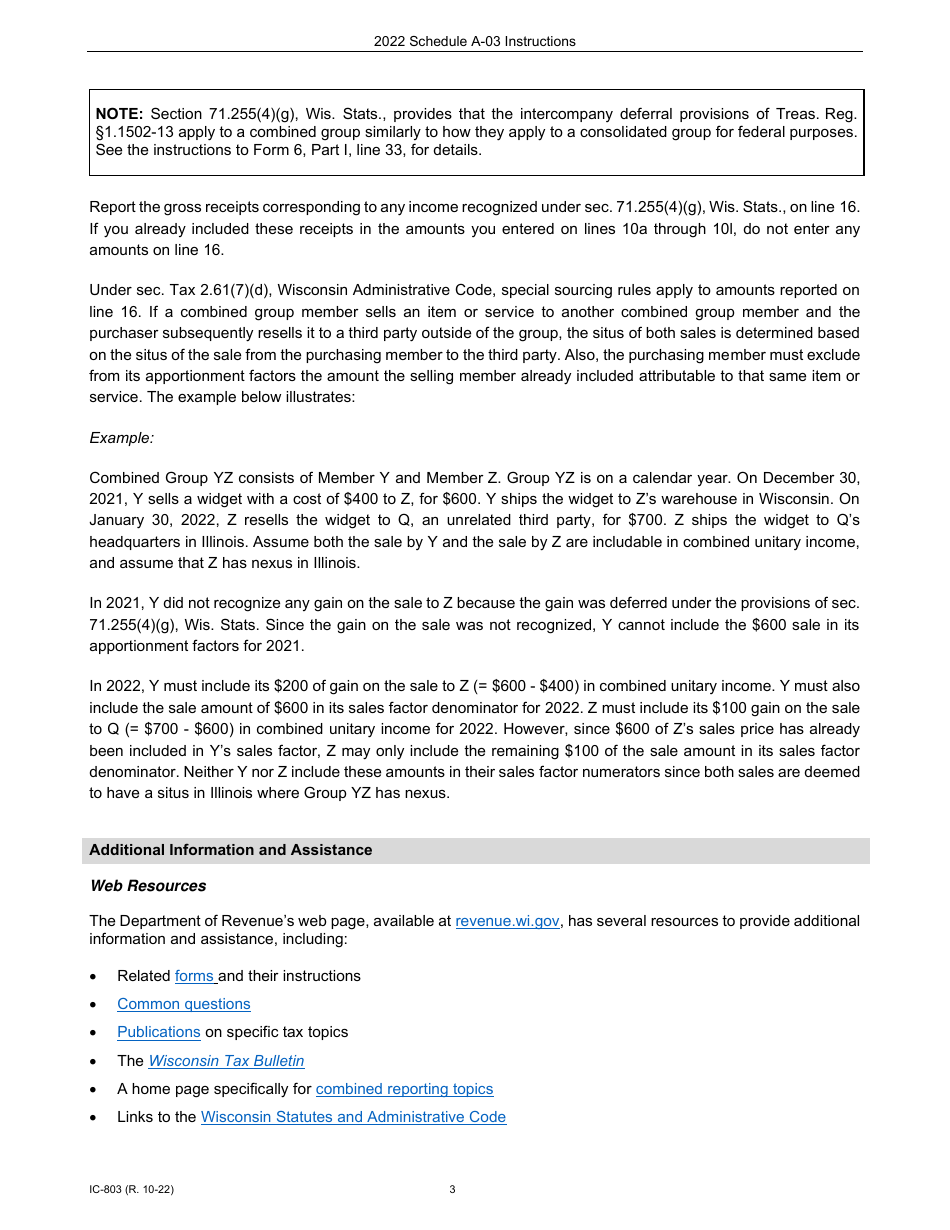 Instructions for Form IC-301 Schedule A-03 Wisconsin Apportionment Percentage for Interstate Motor Carriers - Wisconsin, Page 3