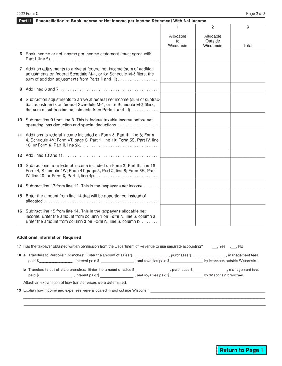Form C (IC-044) Wisconsin Allocation and Separate Accounting Data - Wisconsin, Page 2