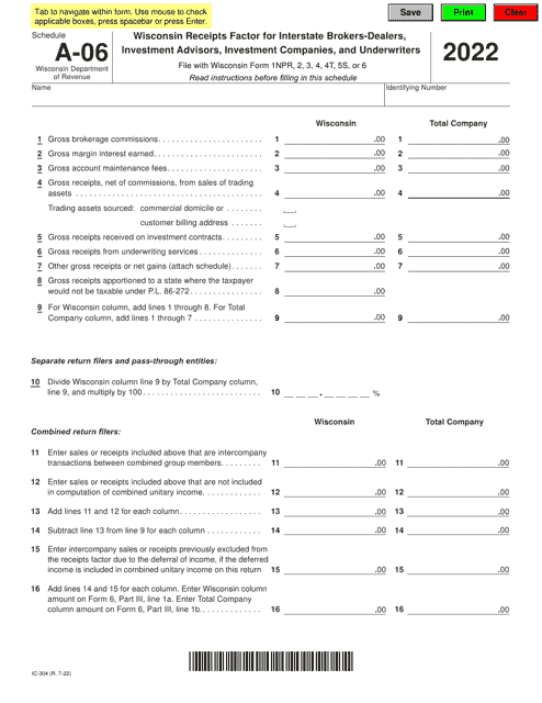 Form IC-304 Schedule A-06 2022 Printable Pdf