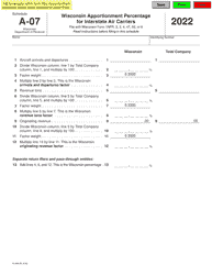 Form IC-305 Schedule A-07 Wisconsin Apportionment Percentage for Interstate Air Carriers - Wisconsin