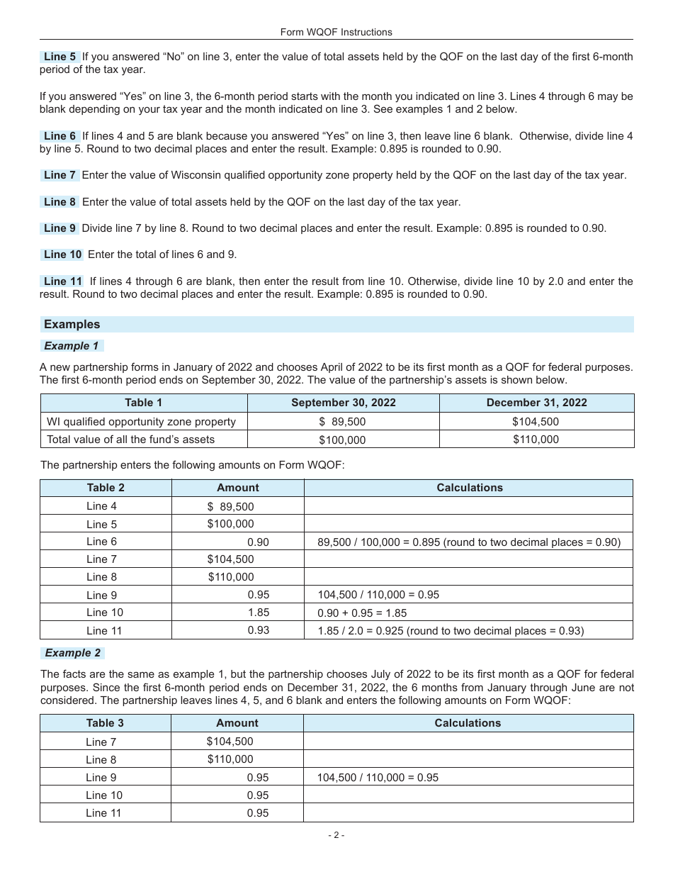 Instructions for Form WQOF Wisconsin Qualified Opportunity Fund Certificate - Wisconsin, Page 2