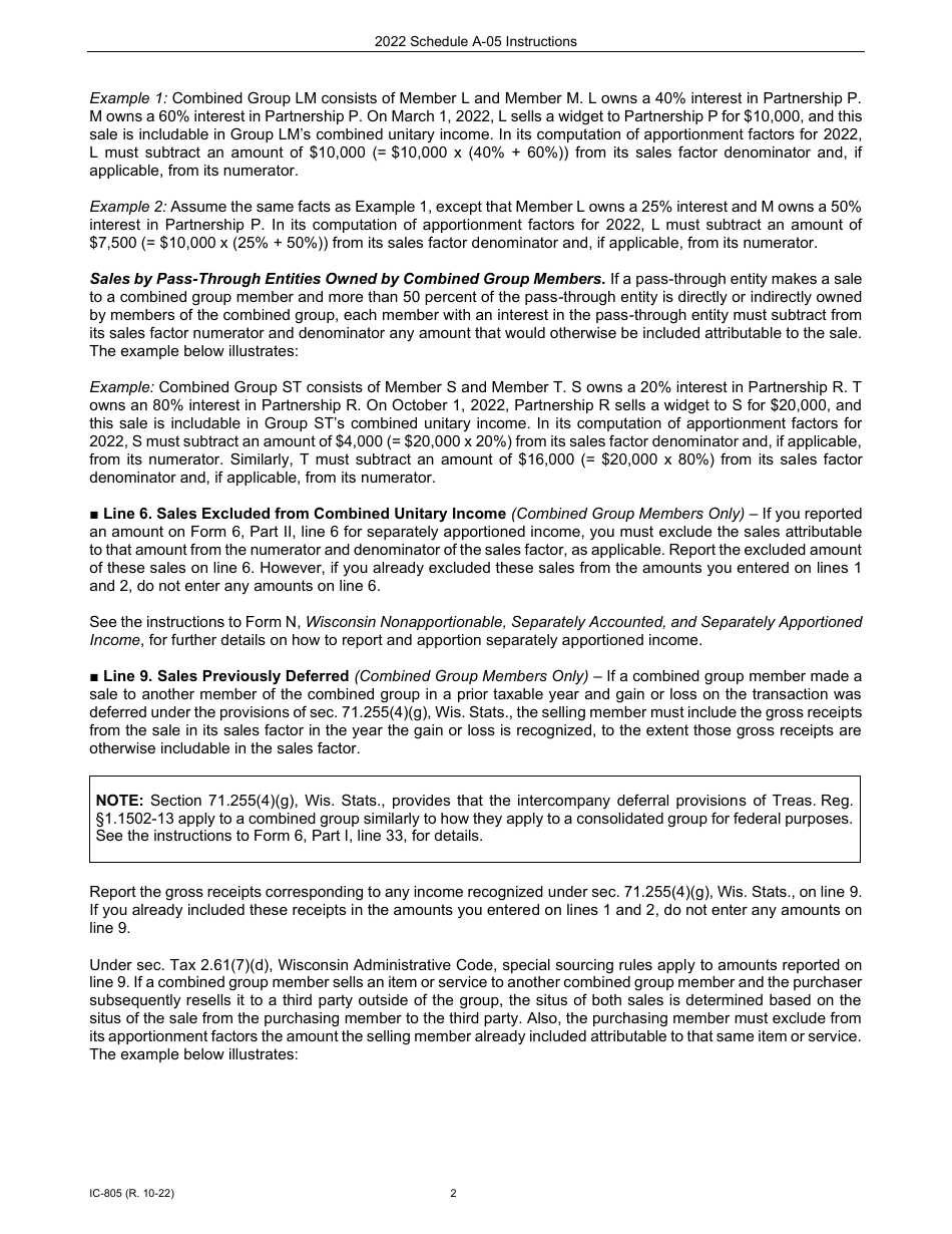 Instructions for Form IC-303 Schedule A-05 Wisconsin Premiums Factor for Insurance Companies - Wisconsin, Page 2