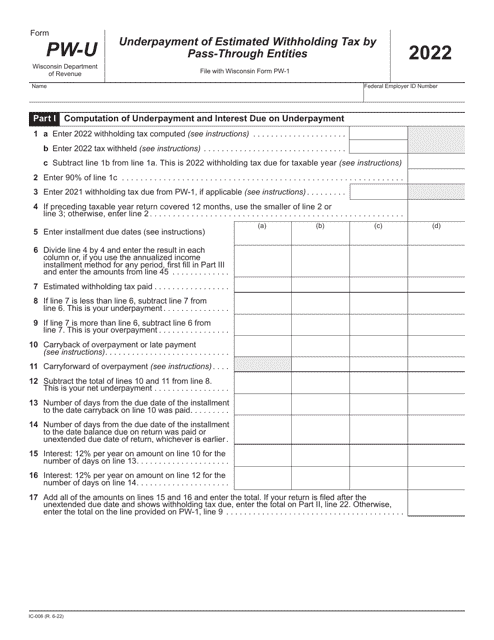 Form PW-U (IC-006) 2022 Printable Pdf