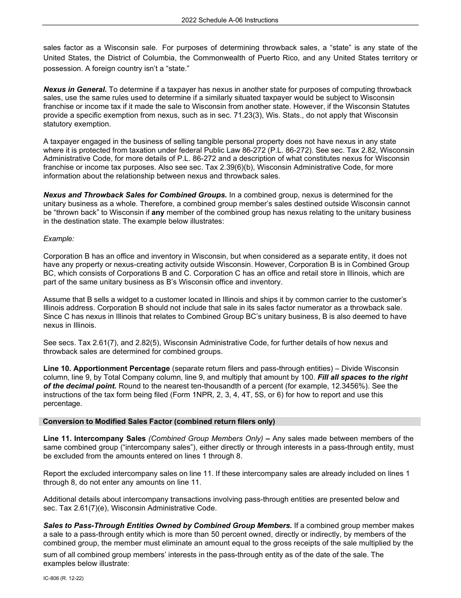 Instructions for Form IC-304 Schedule A-06 Wisconsin Receipts Factor for Interstate Brokers-Dealers, Investment Advisors, Investment Companies, and Underwriters - Wisconsin, Page 3