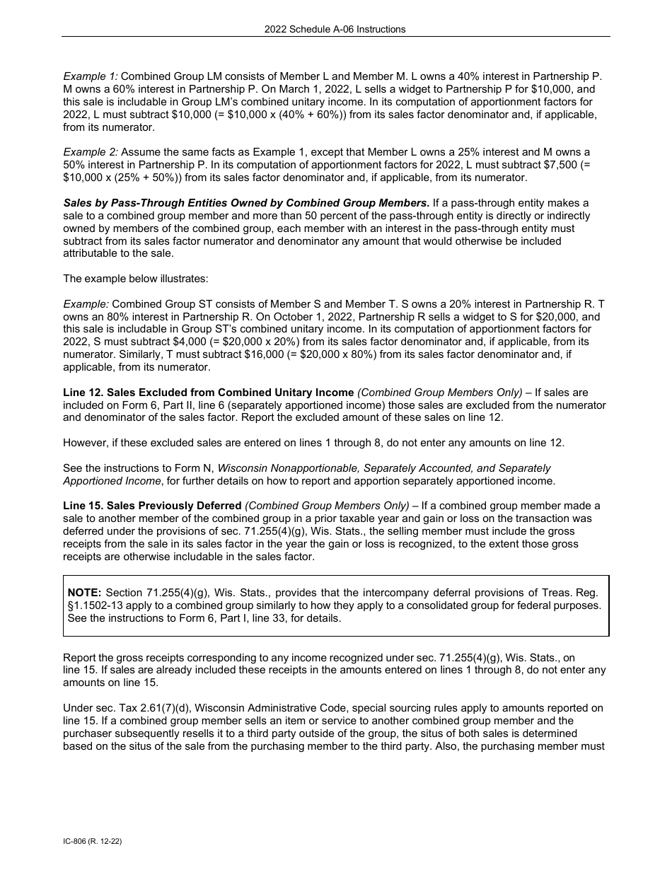Instructions for Form IC-304 Schedule A-06 Wisconsin Receipts Factor for Interstate Brokers-Dealers, Investment Advisors, Investment Companies, and Underwriters - Wisconsin, Page 4