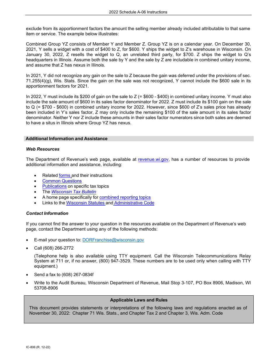 Instructions for Form IC-304 Schedule A-06 Wisconsin Receipts Factor for Interstate Brokers-Dealers, Investment Advisors, Investment Companies, and Underwriters - Wisconsin, Page 5