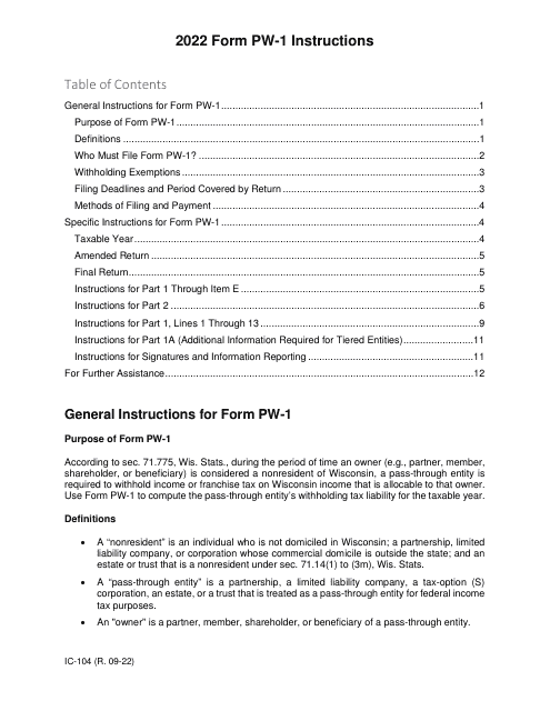 Form PW-1, IC-004 2022 Printable Pdf