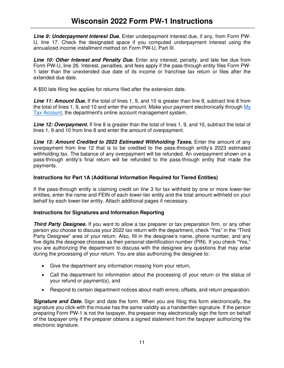 Instructions for Form PW-1, IC-004 Wisconsin Nonresident Income or Franchise Tax Withholding on Pass-Through Entity Income - Wisconsin, Page 11