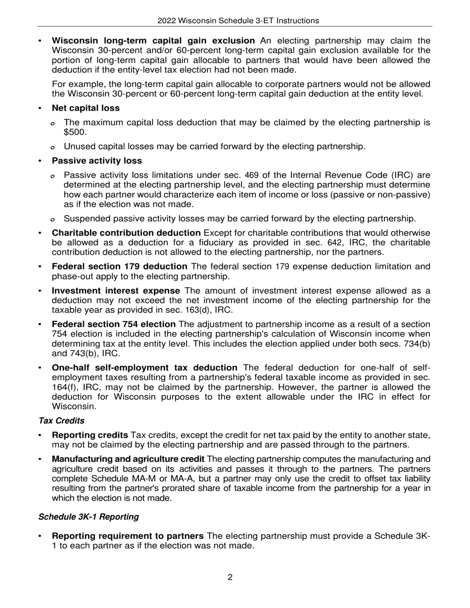 Instructions for Form IP-040 Schedule 3-ET Entity-Level Tax Computation - Wisconsin, Page 2