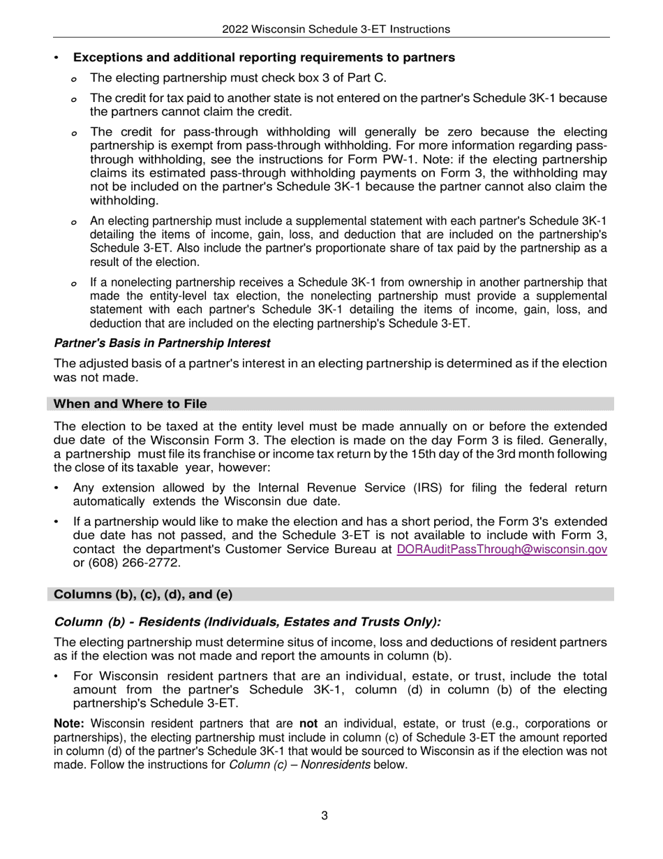 Instructions for Form IP-040 Schedule 3-ET Entity-Level Tax Computation - Wisconsin, Page 3