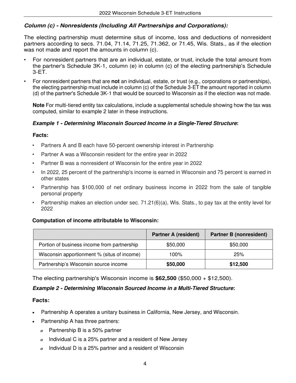 Instructions for Form IP-040 Schedule 3-ET Entity-Level Tax Computation - Wisconsin, Page 4