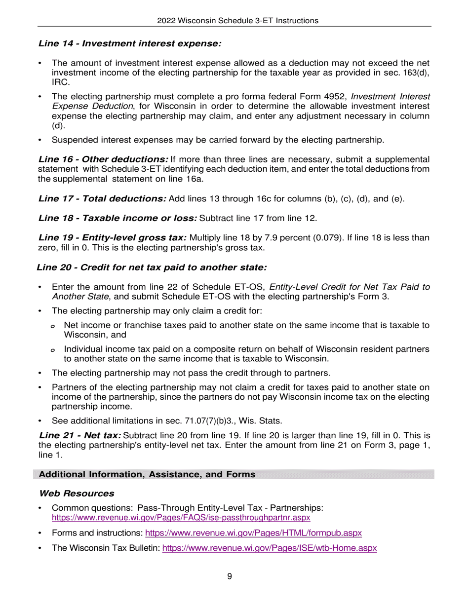 Instructions for Form IP-040 Schedule 3-ET Entity-Level Tax Computation - Wisconsin, Page 9