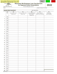 Document preview: Form 4BL (IC-047) Wisconsin Net Business Loss Carryforward for Separate Entity Corporations - Wisconsin