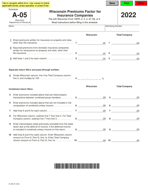 Form IC-303 Schedule A-05 2022 Printable Pdf