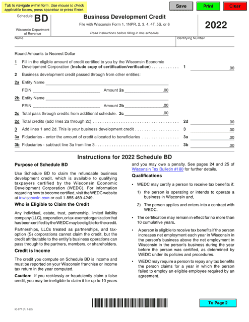 Form IC-077 Schedule BD 2022 Printable Pdf