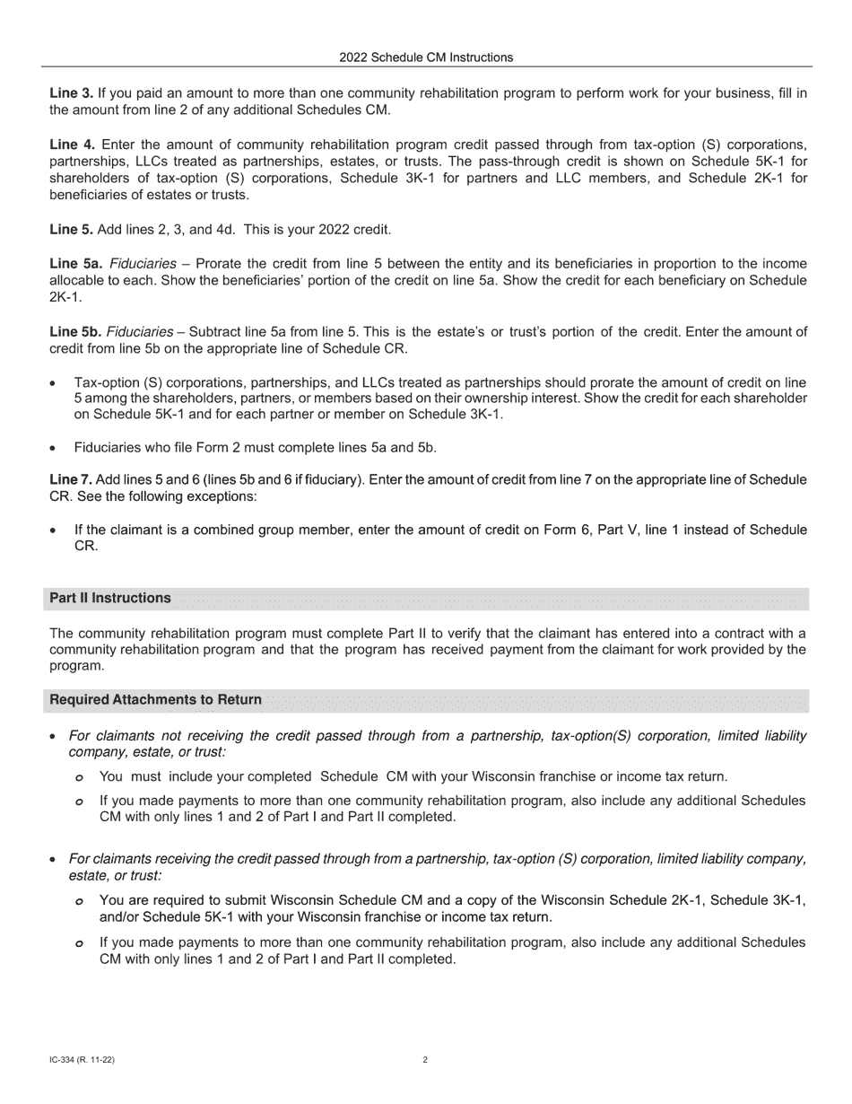Instructions for Form IC-234 Schedule CM Community Rehabilitation Program Credit - Wisconsin, Page 2