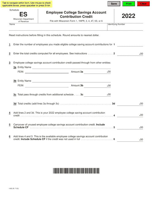 Form I-832 Schedule ES 2022 Printable Pdf
